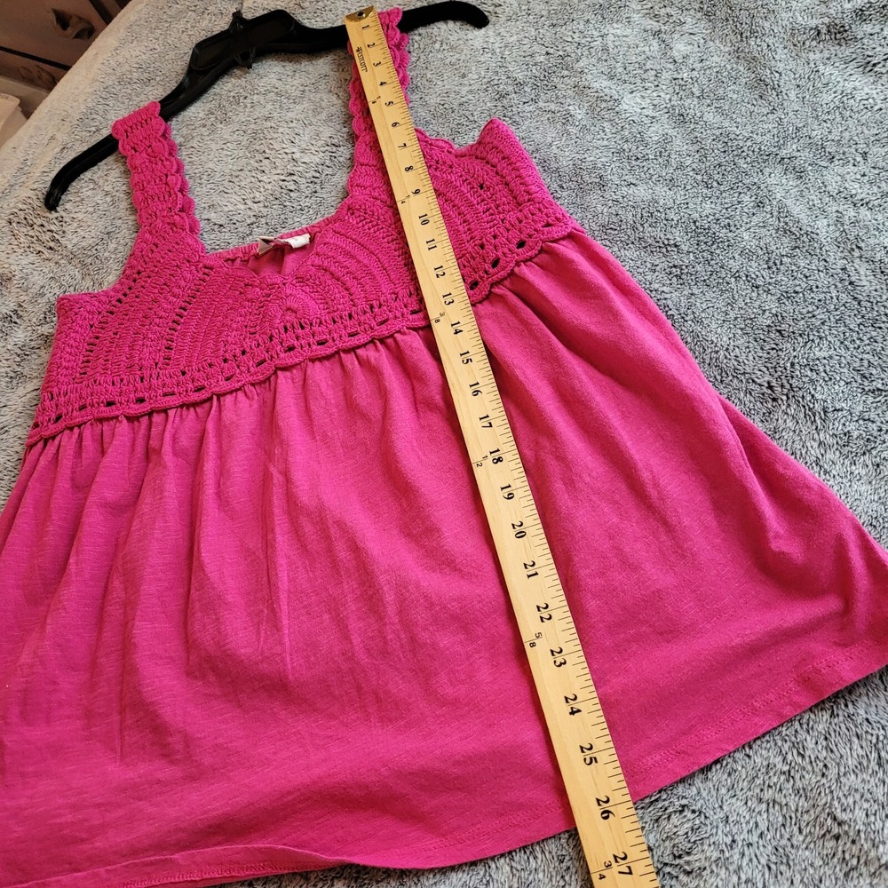 Lucky Brand Top Pink Babydoll Crochet Coquette Medium Cottagecore Y2K Boho 17422 - Picture 10 of 11